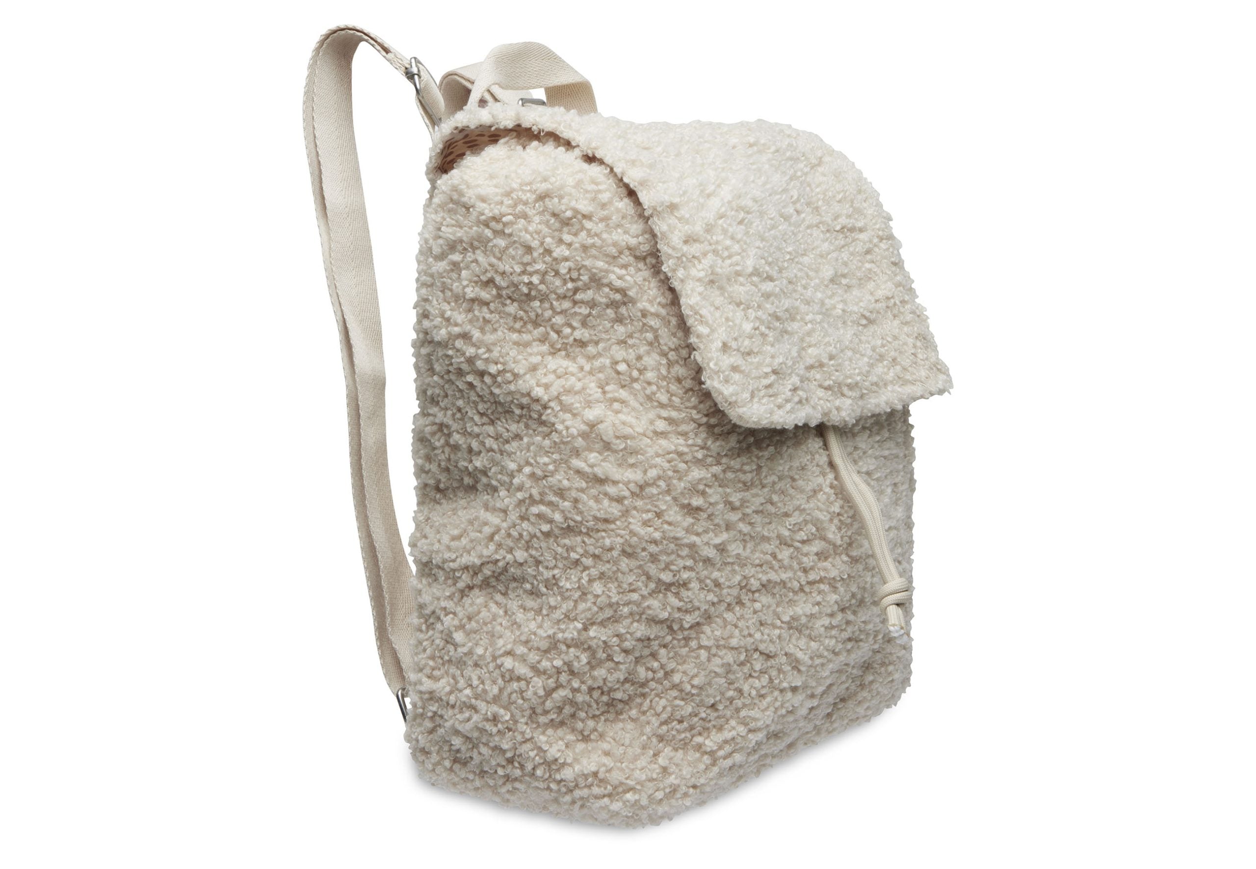 Rugtasje boucle teddy naturel