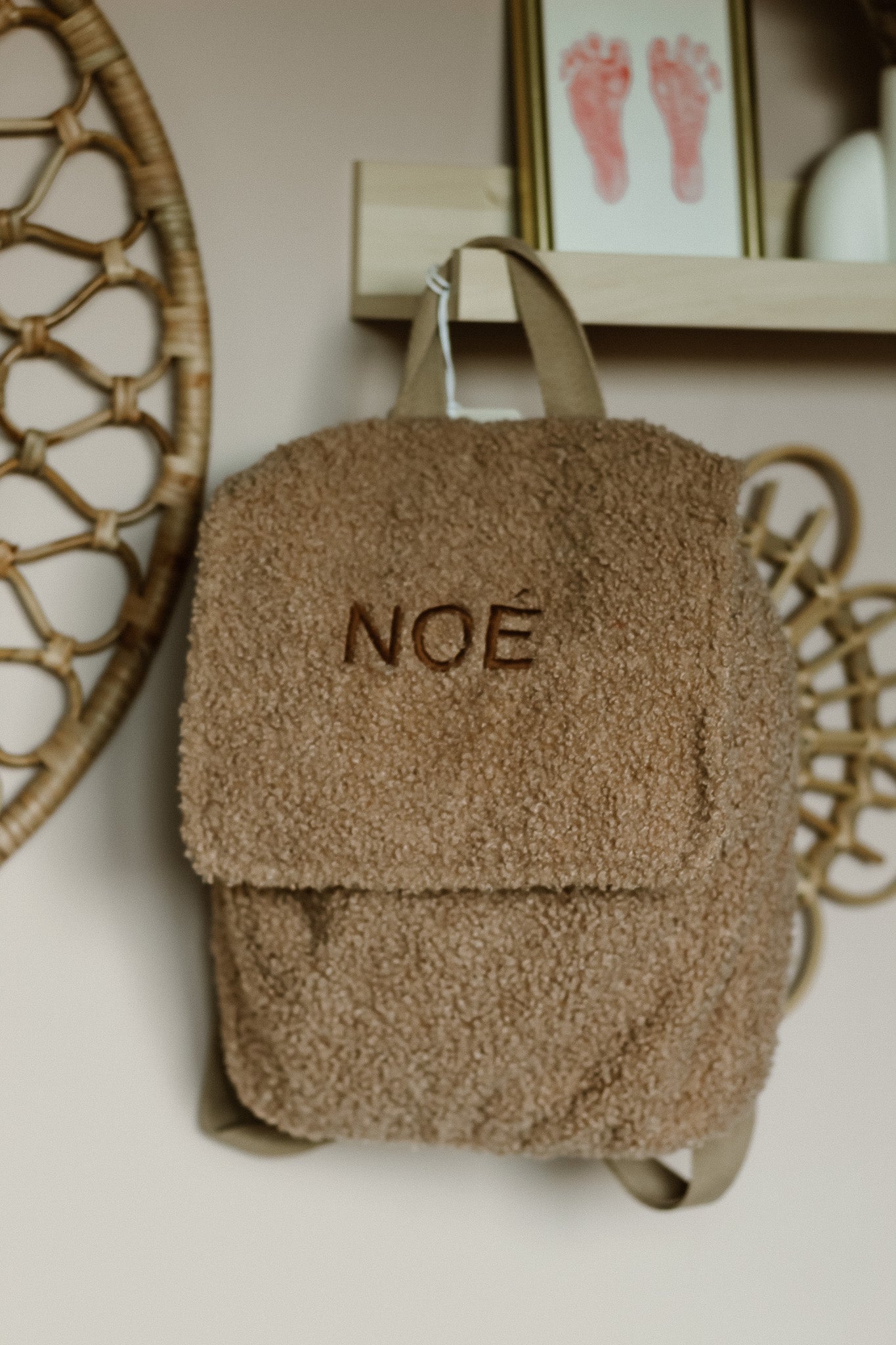 Rugtasje boucle teddy biscuit